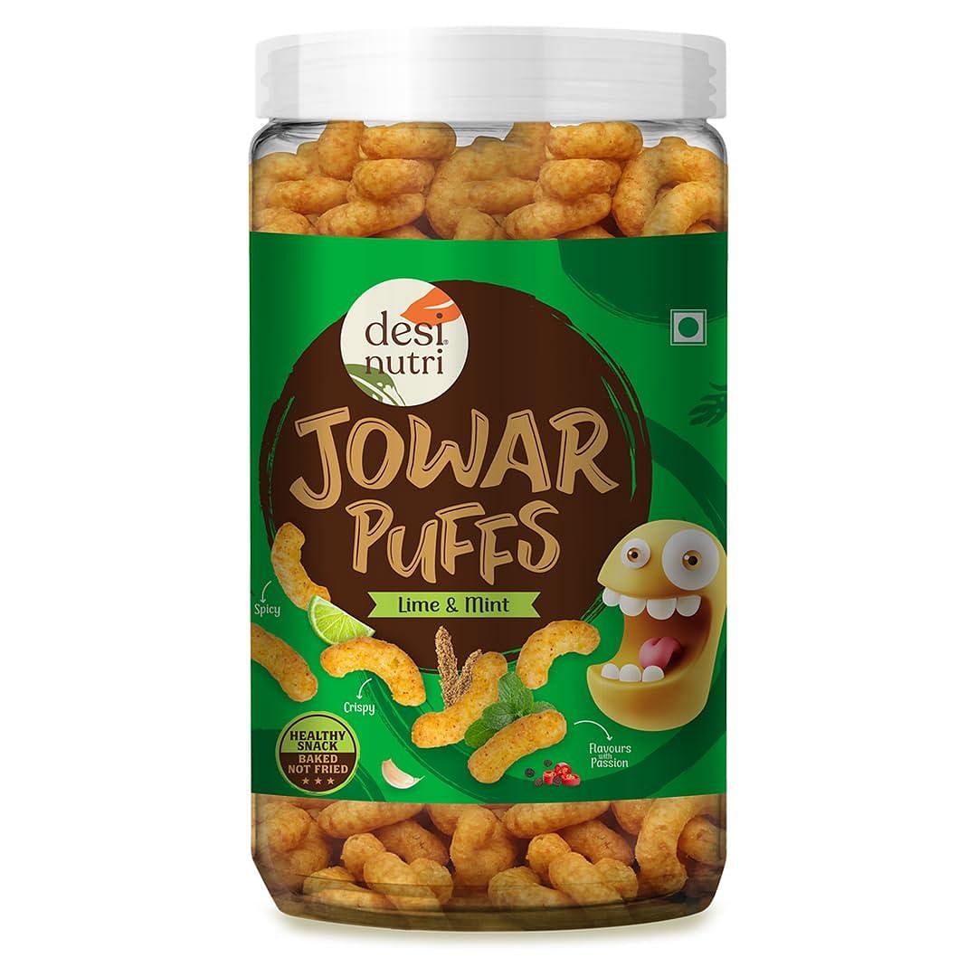 

Desi Nutri Jowar Puff Buy 2 Get1 FREE | Multi Millet Jowar Puffs Lime & Mint – 60 Gm each