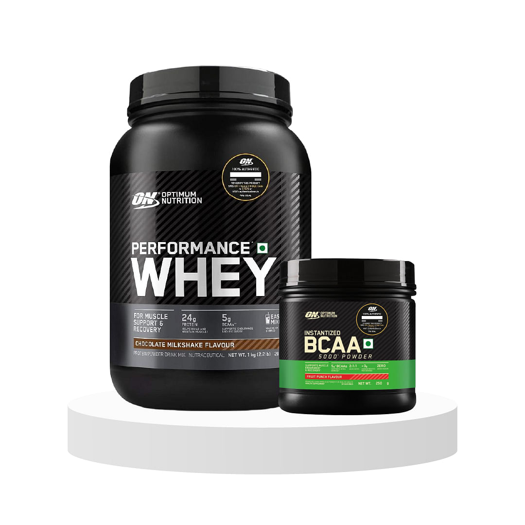 

Shop Optimum Nutrition (ON) Performance Whey Protein Powder,1Kg,Choco & Optimum Nutrition BCAA, 5g BCAAs in 2:1:1 Ratio, (250gm, Fruit Punch)