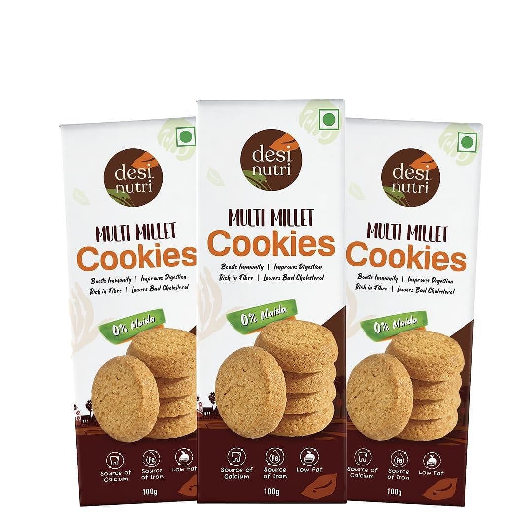 Desi Nutri Multi Millet Cookies| Ready to Eat Cookies | Millet Cookies | Snacks | Rich in Fiber & Immunity -100g Each