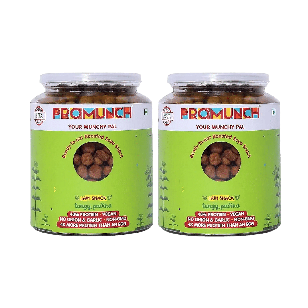 

PROMUNCH Ready To Eat Roasted Crunchy Healthy Soya Snacks| Non GMO | Vegan | Flavour: Tangy Pudina | 300g | Pack of 2