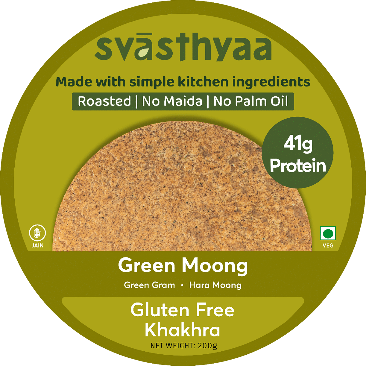 

Svasthyaa Organics Green Moong|High Protein Khakra Gluten Free - 200g