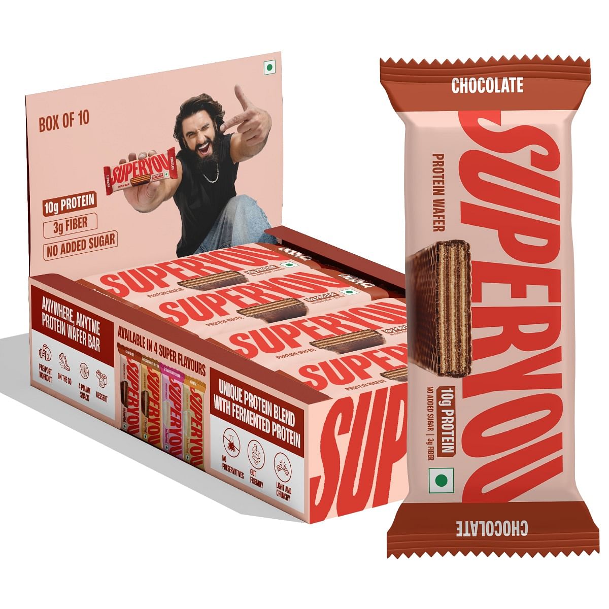 

SuperYou Chocolate Protein Wafer Bars (Pack of 10) | 10g Protein, 3g Fiber, Zero Added Sugar | Protein Bars with a blend of Fermented Protein | Ene...
