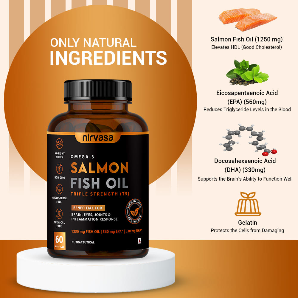 Nirvasa Salmon Fish Oil Triple Strength Softgel Capsule, for Brain and Eyes, enriched with Fish