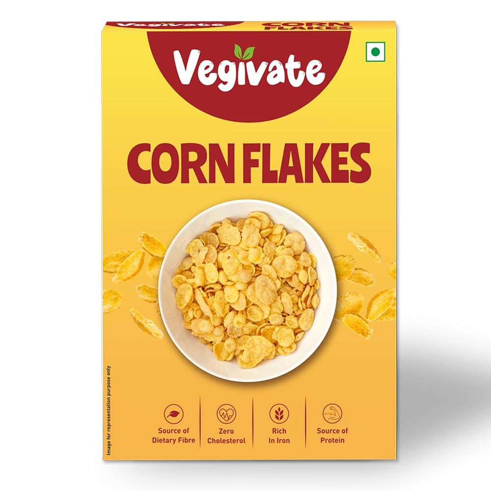 

Vegivate Corn Flakes source of dietry fiber, Zero cholestrol, Rich in iron, Source of Protein and Fibre High in Calcium & Protein Corn Breakfast Ce...