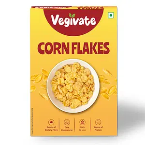 Vegivate Corn Flakes source of dietry fiber, Zero cholestrol, Rich in iron, Source of Protein and Fibre High in Calcium & Protein Corn Breakfast Cereals for Kids - 300 gm