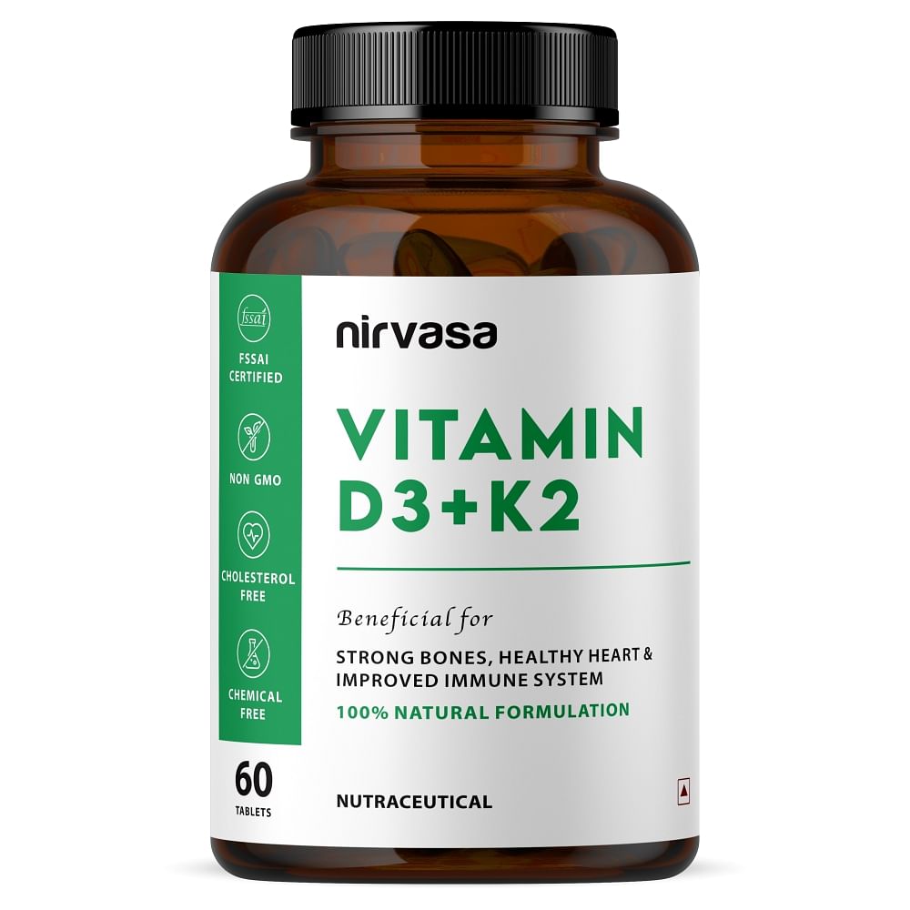 

Nirvasa Vitamin D3 + K2 Tablets For Men & Women| Strengthens Bones, Improves Bone Density & Promotes Heart Health |60 Tablets | Pack of 1