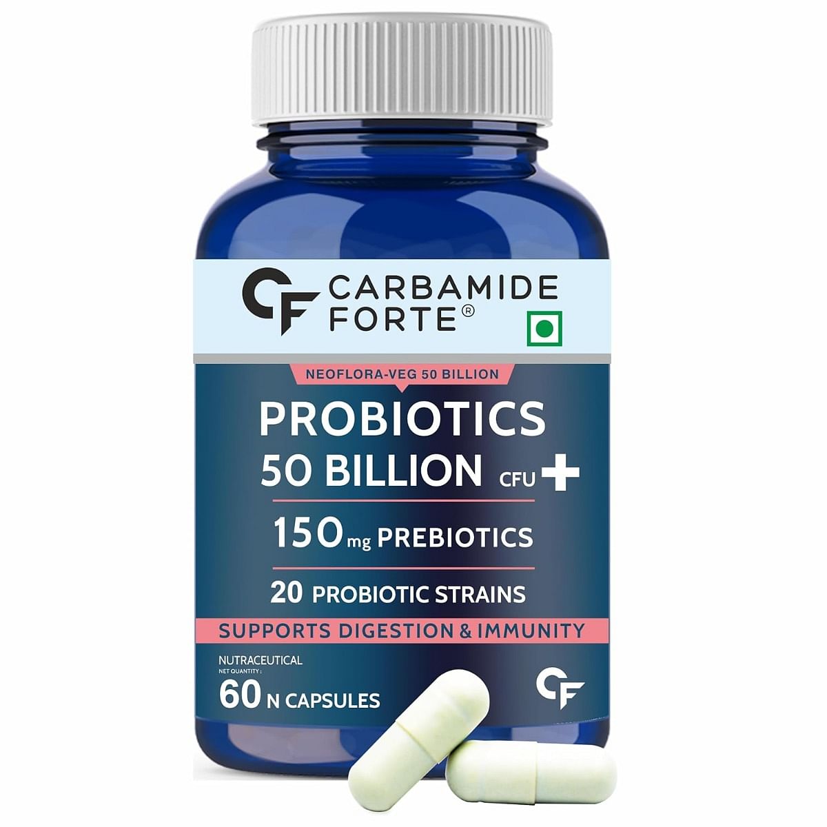 

Carbamide Forte Probiotics Supplement 50 Billion | 60 Veg Capsules | Women & Men | Digestion | Immunity