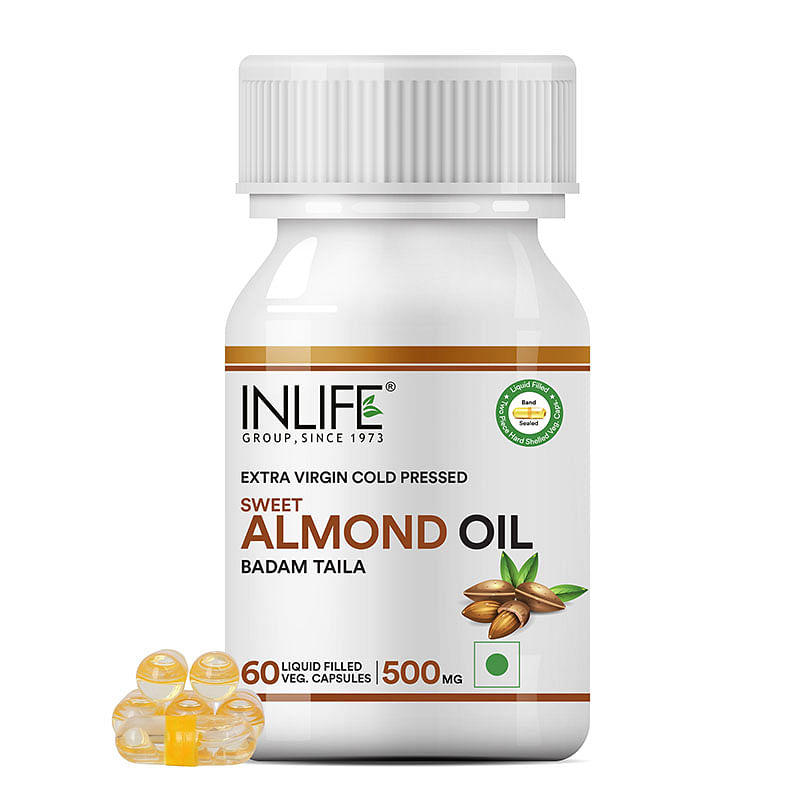 

INLIFE Sweet Almond Extra Virgin Cold Pressed Oil, 60 Veg Capsules