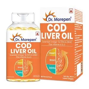 DR. Morepen COD Liver Oil Capsules With Natural Omega 3, Natural EPA & DHA |100 Softgels | Immune |Healthy Heart | Brain | Eyes | Joints & Muscles