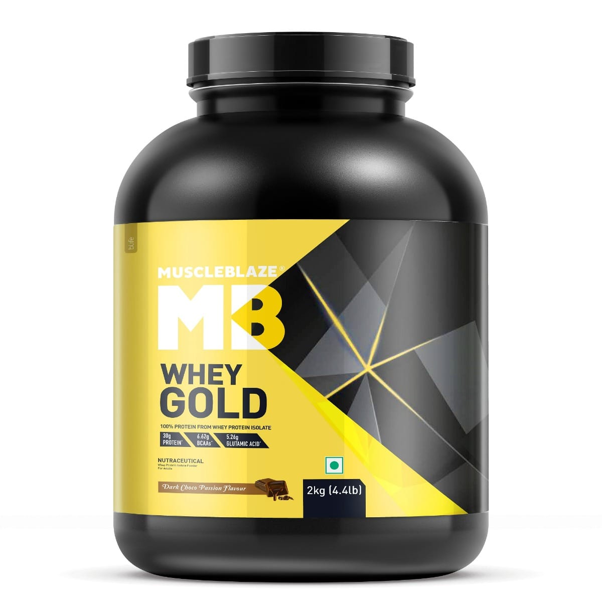 

MuscleBlaze Whey Gold, 100 Whey Protein Isolate, Labdoor USA Certified, 25 g Pure Isolate Whey Per Scoop (Dark Choco Passion, 2 kg / 4.4 lb)