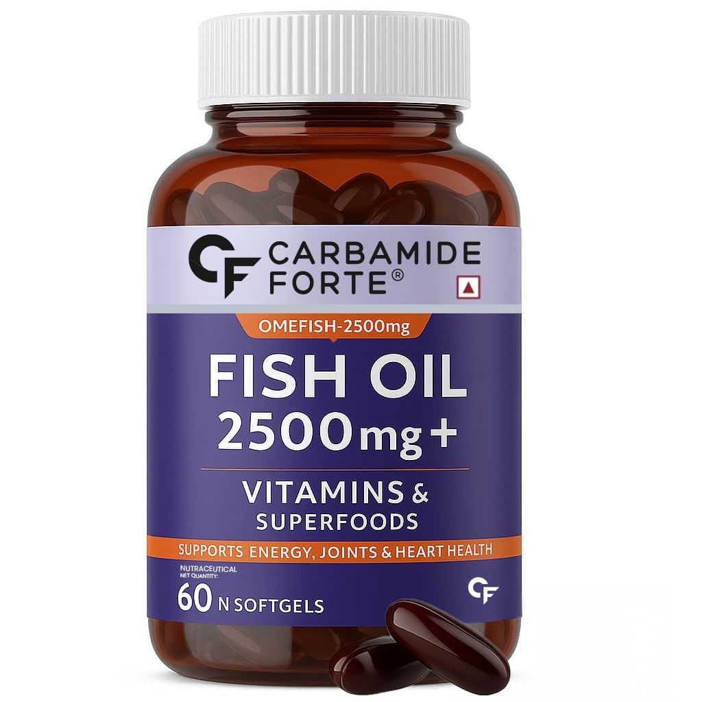 

Carbamide Forte Fish Oil 2500mg (Omega 3 1500mg; 900 mg EPA & 600mg DHA Per Serving) Capsule For Men & Women with Biotin, Vitamin D, Vitamin K2-MK7...