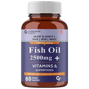 Carbamide Forte Fish Oil 2500mg (Omega 3 1500mg; 900 mg EPA & 600mg DHA Per Serving) Capsule For Men & Women with Biotin, Vitamin D, Vitamin K2-MK7-60 Capsules