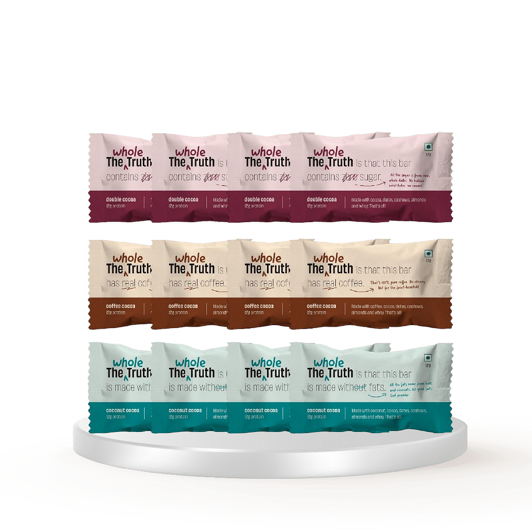 

The Whole Truth - Protein Bars | Choco Variety (2 Double Cocoa Bars, 2 Coconut Cocoa Bars, 2 Peanut Cocoa Bars) - Pack of 6 x 52g | No Added Sugar ...