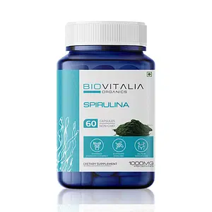 Biovitalia Organics Spirulina Capsules - Enhance Endurance & Energy, Rich in B Vitamins - Pack of - 1X60 Veg Caps, ISO Certified |100% Vegan Gelatin Free | USDA I HACCP