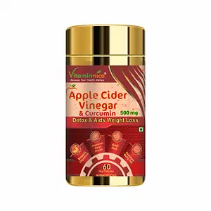 Vitaminnica Apple Cider Vinegar with Curcmin | Detox & Aids Weight Loss | Boosts Digestion, Improves Heart Health, Anti Itch & Reduces Belly Fat | 60 Veg Capsules 