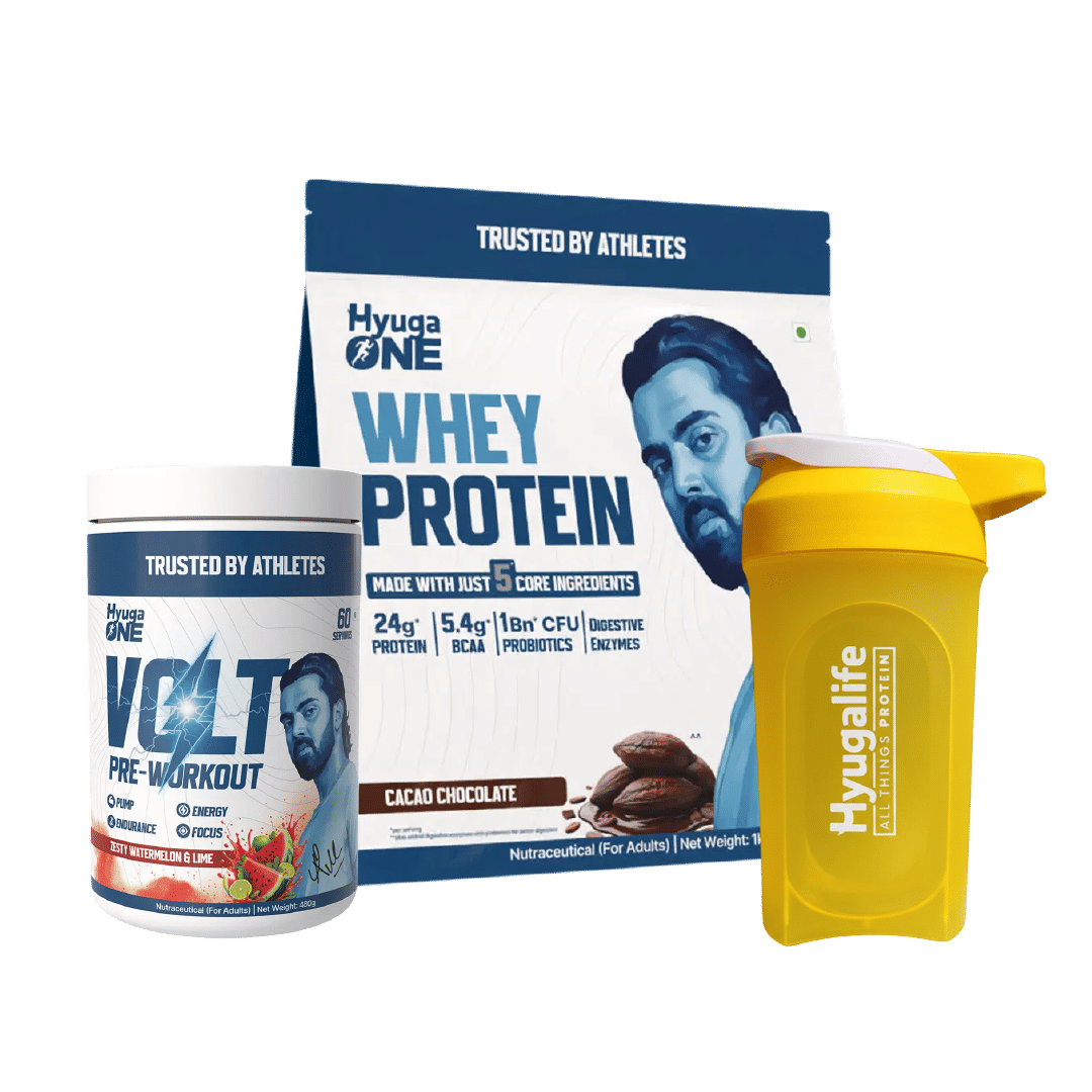 

Hyuga One Whey Protein Cacao Chocolate 24g Protein, 5.4g BCAA, Probiotics & Enzymes + VOLT Pre-Workout Zesty Watermelon & Lime 100mg Caffeine, No S...