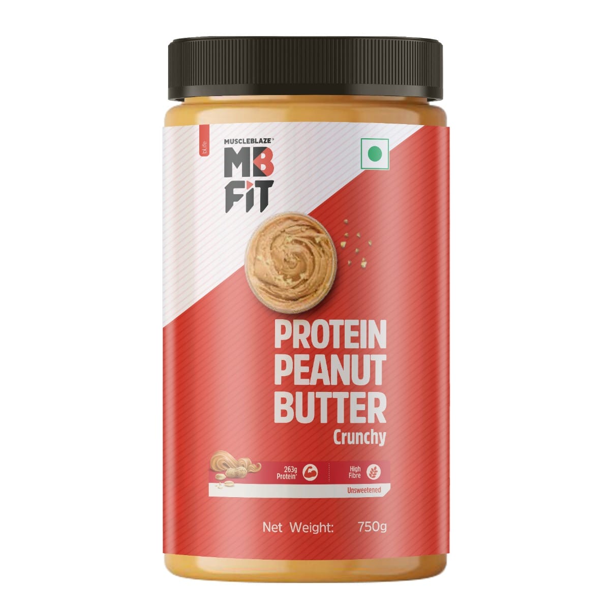 MuscleBlaze Fit High Protein Natural Peanut Butter, Crunchy | 35g Protein | With Whey Protein Concentrate (Unsweetened, 750g)