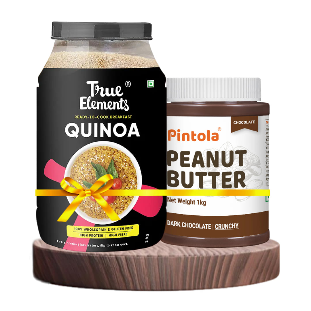 Healthy Breakfast Duo (Pintola Choco Spread Peanut Butter Crunchy, 1kg + True Elements Certified Gluten Free Quinoa 2kg)