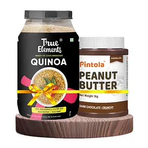 Pintola Healthy Breakfast Duo (Pintola Choco Spread Peanut Butter Crunchy, 1kg + True Elements Certified Gluten Free Quinoa 2kg)