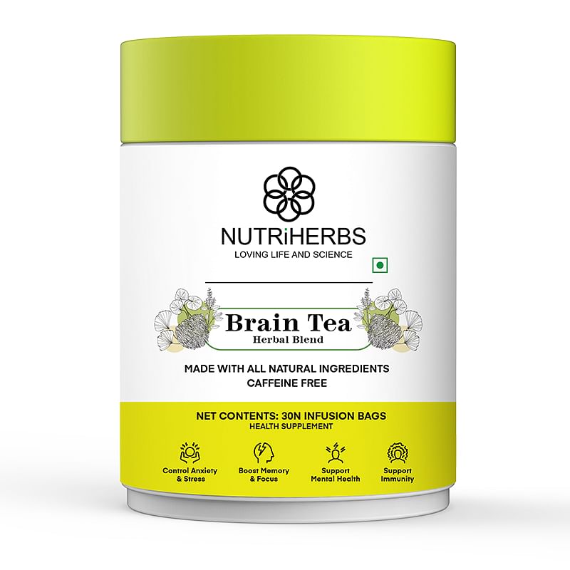 

Nutriherbs Brain Tea 30 Infusion Bags (Lemongrass and Hibiscus) with Powerful Blend of Pure Ginkgo Biloba, Gotu Kola, MCT Powder, Tulsi, Lemon Powd...