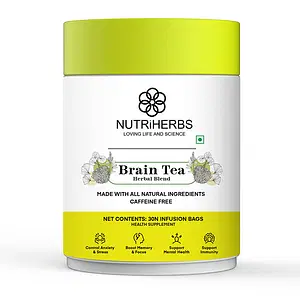 Nutriherbs Brain Tea 30 Infusion Bags (Lemongrass and Hibiscus) with Powerful Blend of Pure Ginkgo Biloba, Gotu Kola, MCT Powder, Tulsi, Lemon Powder Boosts Mood, Relieves Stress & Anxiety