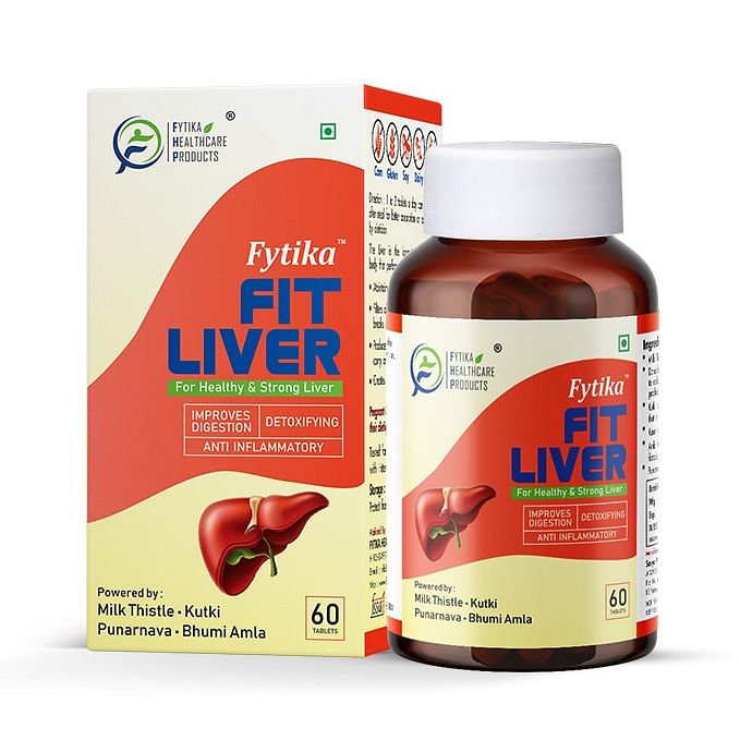 

Fytika Fit Liver For Healthy & Strong Liver - Enriched with Milk thistle 200mg, Kutki 50mg, Punarnva 25mg, Bhumi Amla 25mg & Probiotics | 60 Tablets