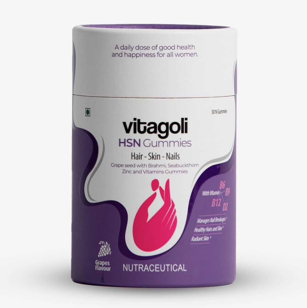 

Vitagoli Gummies for Hair, Skin & Nails With Ketricho™️, Sesbania Grandiflora (Biotin) 10,000mcg, Sea Buckthorn, Brahmi, Vitamin C, Grape Seed Extr...