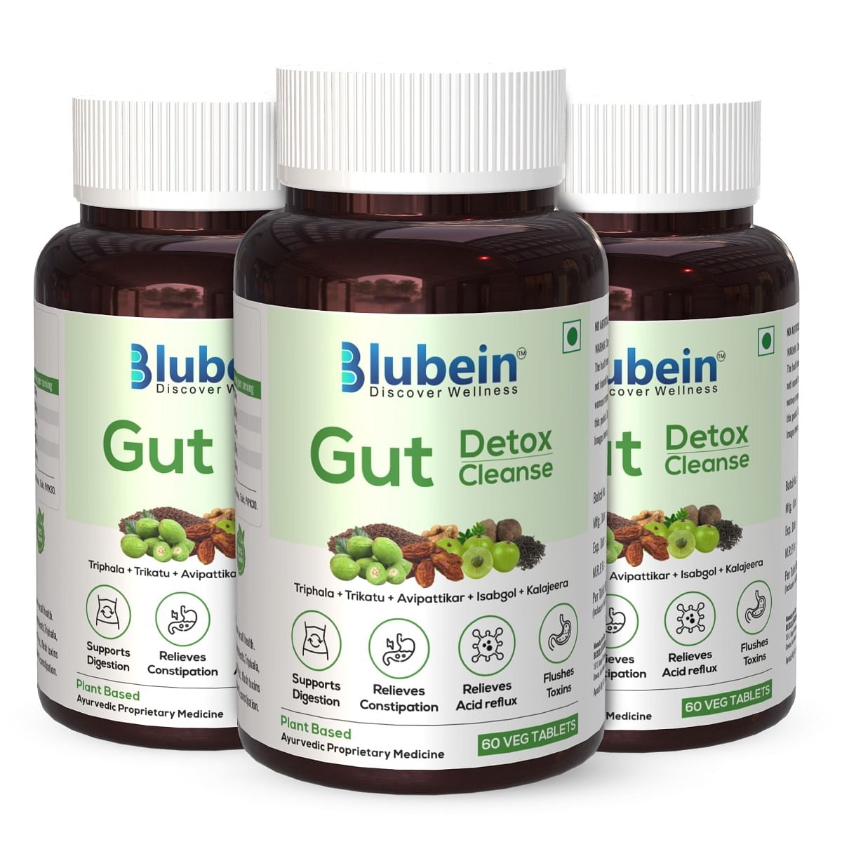 

Blubein Gut Detox | Cleanse Plant-Based Tablets for Men & Women | Reduces Acidity, Constipation & Supports Digestion With Ayurvedic Herbs Enhances ...