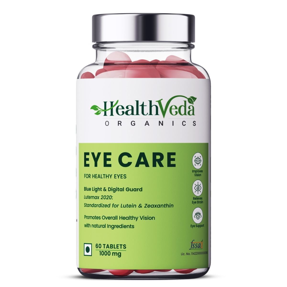 

Health Veda Organics Plant Based Eye Care Supplements for Improved Vision, 60 Veg Tablets