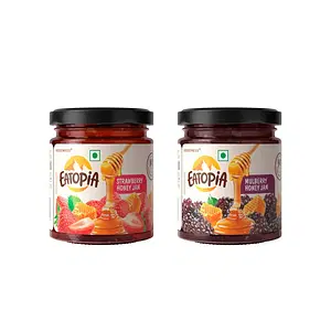 Eatopia Strawberry & Mulberry Sugar Free Honey Jam Combo with Strawberries, Mulberries & Honey | 100% Pure & Natural with No Artificial Chemicals/Preservatives | Healthy Good for Gut Health (480g)