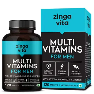 Zingavita Multivitamin Tablets for Men with 47 Essential Vitamins, Omega 3, Calcium, Zinc & Magnesium, Boost Immunity, Strengthen Bones & Joints