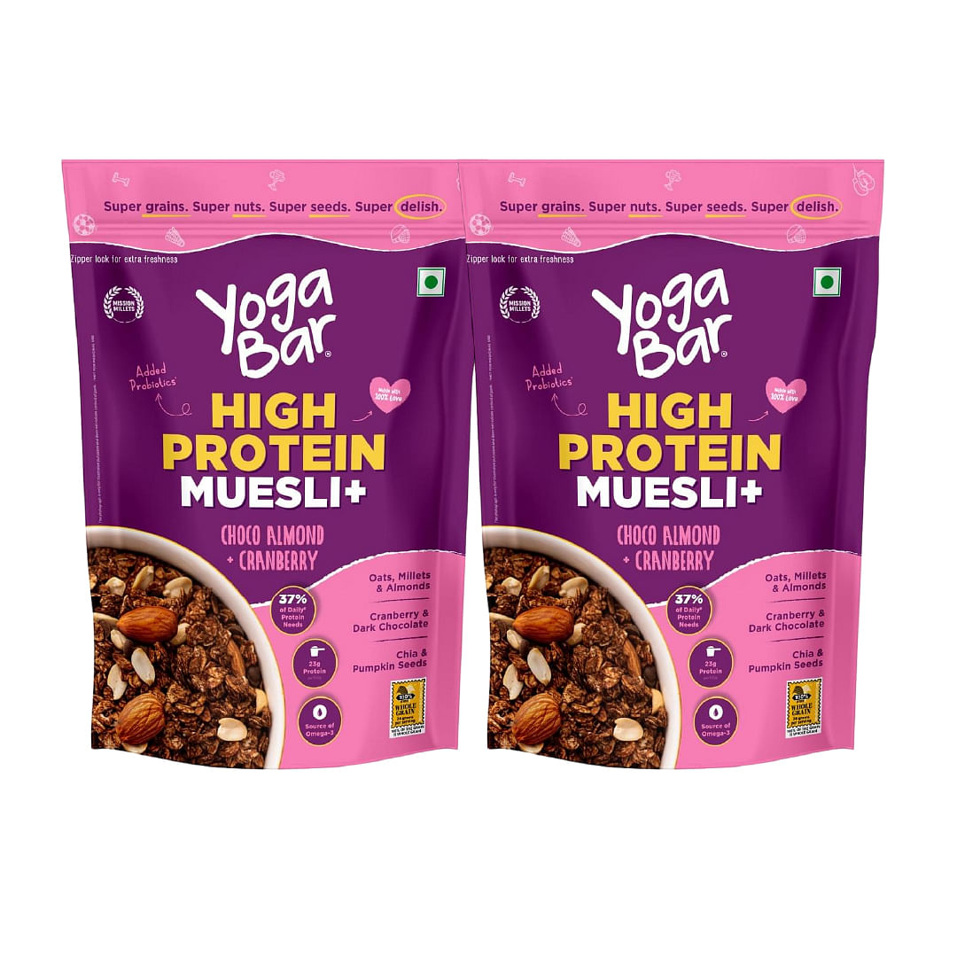 

Yogabar Whey Protein Muesli Choco Almond & Cranberry 21g High Protein , Almonds & Probiotics - Muesli with Dark Chocolate, 350g | Pack of 2