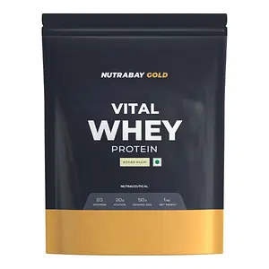 Nutrabay Gold Vital Whey Protein for Beginners with Vitamins & Minerals, 20g Protein | Gym Supplement Protein Powder for Men & Women - 1kg, Kesar Kulfi