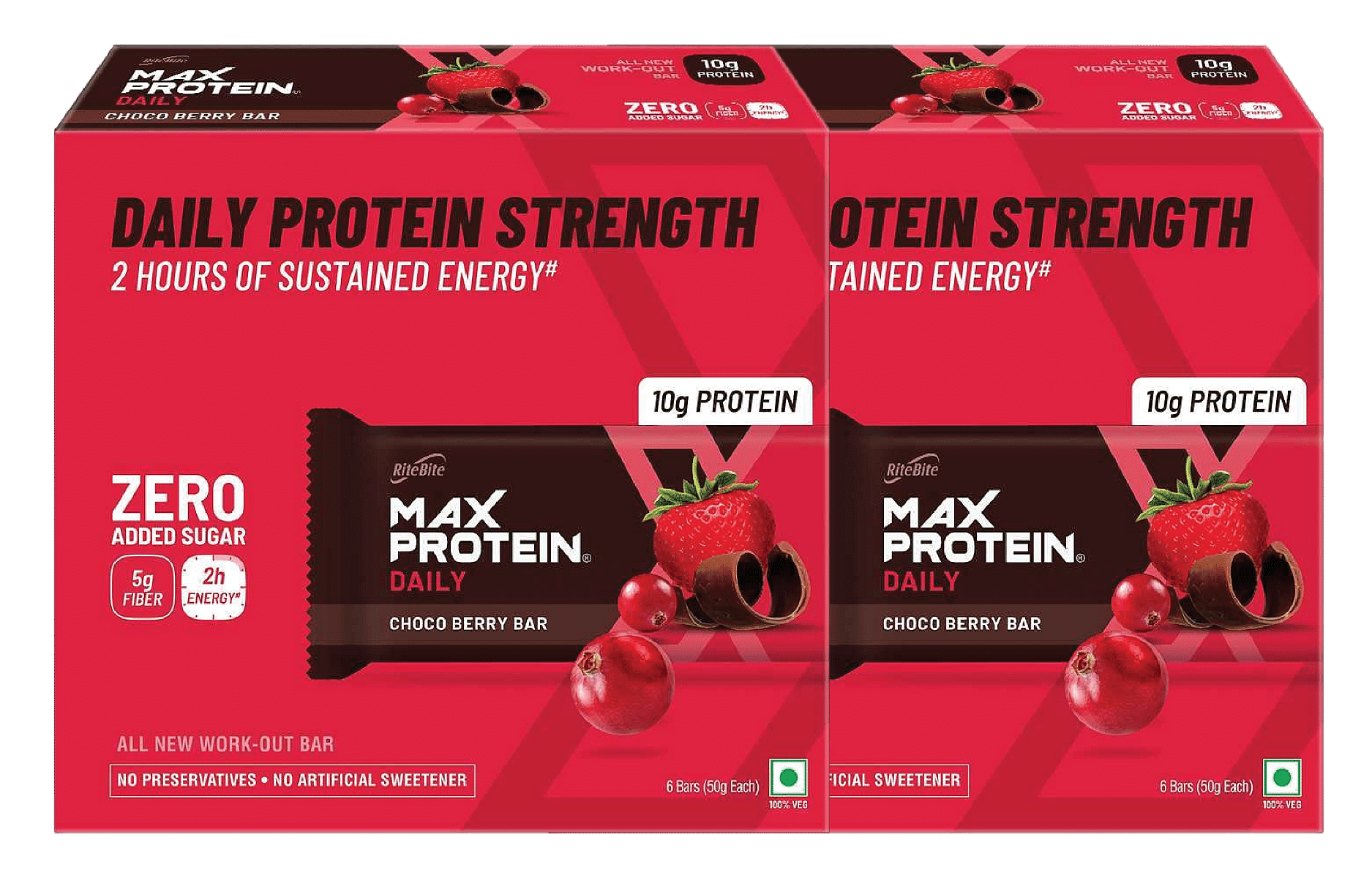 

RiteBite Max Protein Daily Choco Berry | 6 Bars| 300 g | Pack of 2