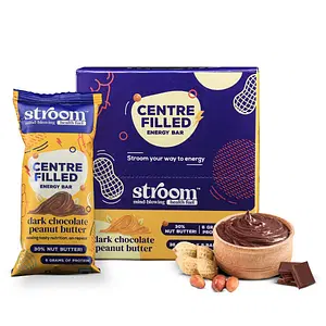 STROOM- Dark Chocolate Peanut Butter Protein Bars (Pack of 8) | Natural Centre Filled Energy | 6g Protein/Each Bar | 30% Nut Butter | No Added Sugar Cholesterol Preservatives or Artificial Flavours