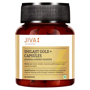 Jiva Ayurveda Shilajit Gold Capsules with Goodness of Natural Shilajit Extracts for Strength, Stamina and Power | Helps In Improving Vitality & Performance - 30 Capsules, Pack of 1