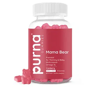 Purna Prenatal Sugar Free Gummies, Cranberry Flavor, with Vitamin D3, Vitamin E, Vitamin K2 and Zinc for Support Mother’s Health and Fetal Development, 30 Days Pack