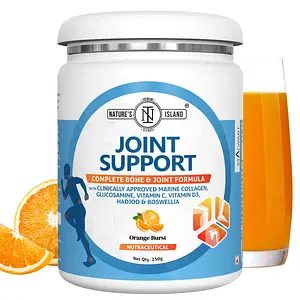 Nature's Island Collagen Bone Joint Support Supplement With Vitamin d3, Glucosamine, Boswellia, Hadjod for Stronger & Flexible Knee - 9G Of Collagen Per Serving, 250Gm (Orange)Pack Of 1