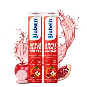 Blubein APPLE CIDER VINEGAR ++ Effervescent tablets with Vitamin B6 & B12, Pomegranate Extract | 100% Vegan | Sugarfree | Weight Management | Enhances digestion | Gut Health | 15 Tablets x Pack of 2