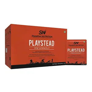 Steadfast Nutrition Playstead- The Game Changer Pre-Workout Supplement for men & women, with the blend of Amino Acids/Contains Caffeine/10g per Sachet/Orange Flavour/Lab Tested (Pack of 30 sachets)