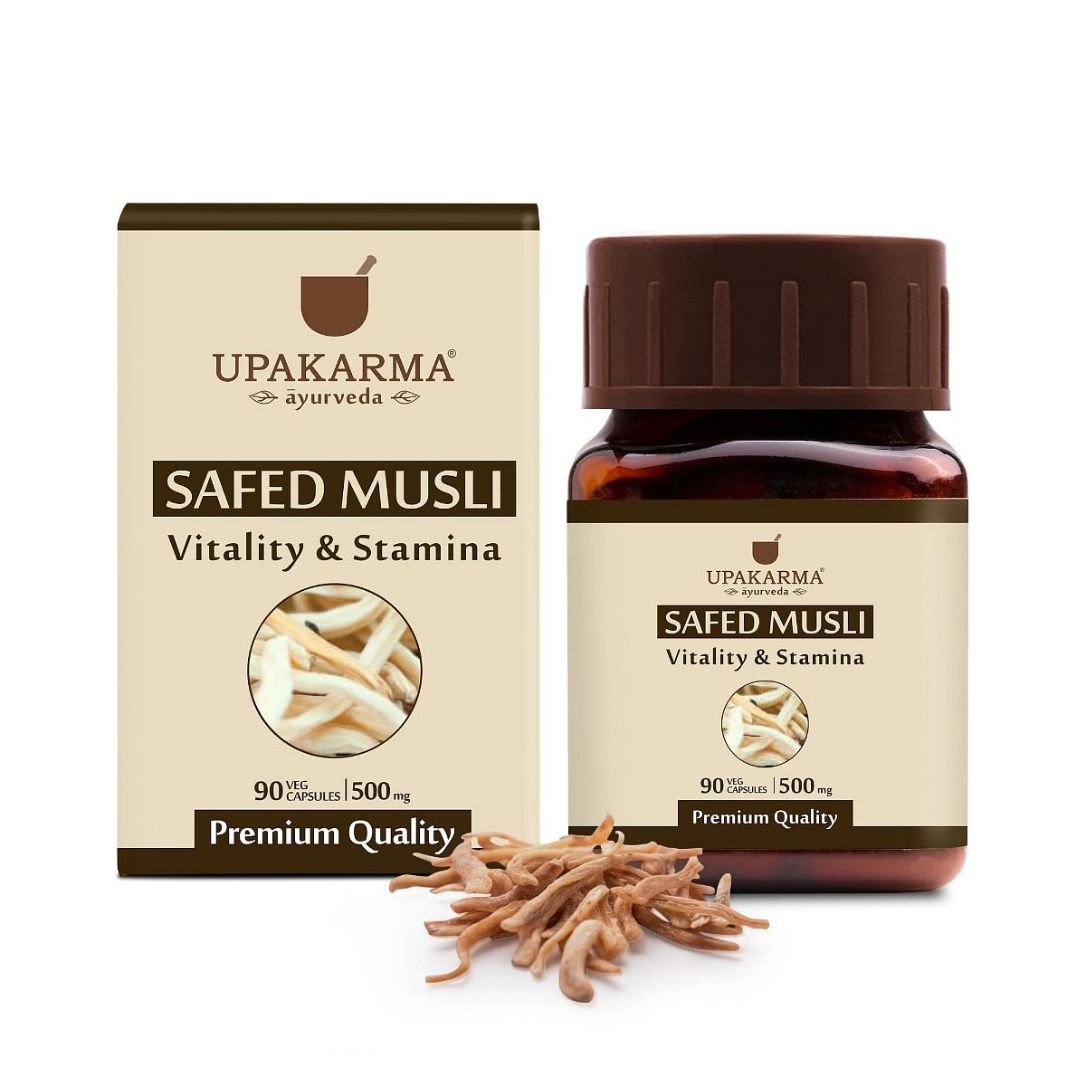 

UPAKARMA Ayurveda Pure Herbs Safed Musli Capsules Natural and Powerful Strength, Stamina, and Immunity Booster, 500 mg 90 Veggie Capsules