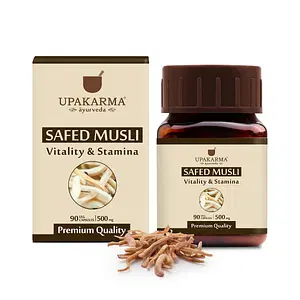 UPAKARMA Ayurveda Pure Herbs Safed Musli Capsules Natural and Powerful Strength, Stamina, and Immunity Booster, 500 mg 90 Veggie Capsules