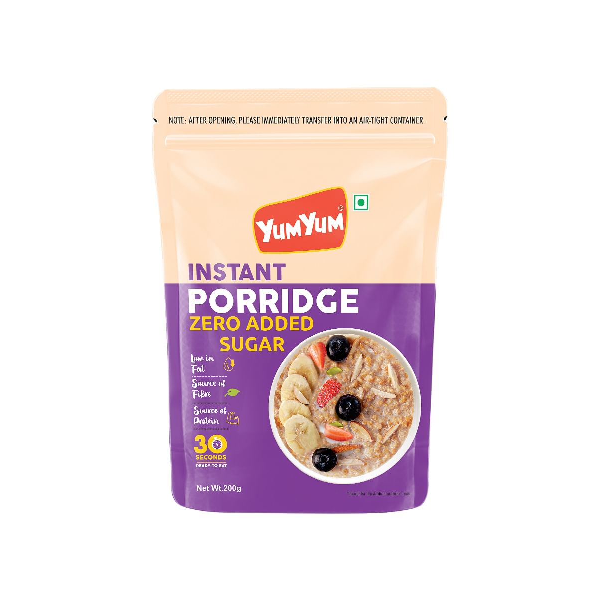 

Yum Yum Instant Porridge Sugar Free | 200g | High in Fiber | Low in Fat | Source of Protein | Breakfast Cereal.