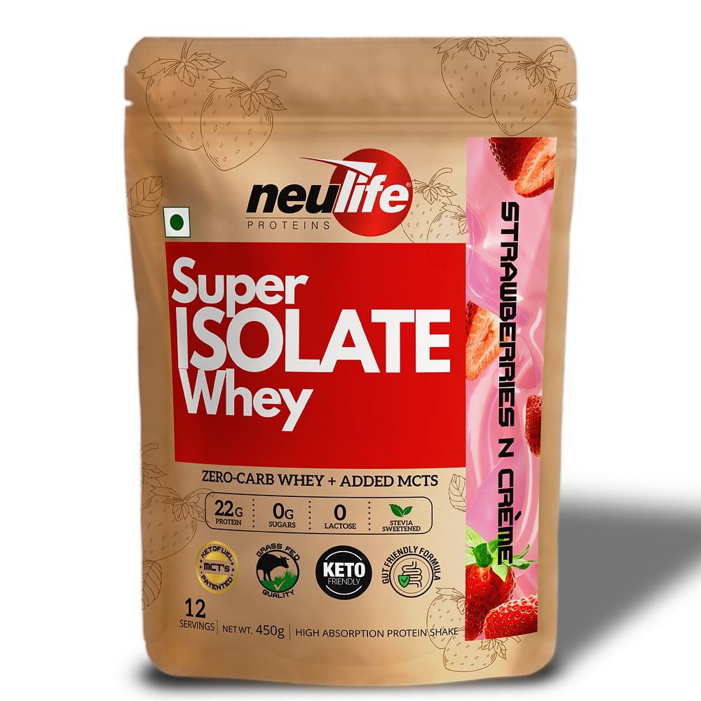 

Neulife Super Isolate Whey | Next Gen Whey Isolate with Ketofuel® MCTs ( Strawberries & Crème,450g)