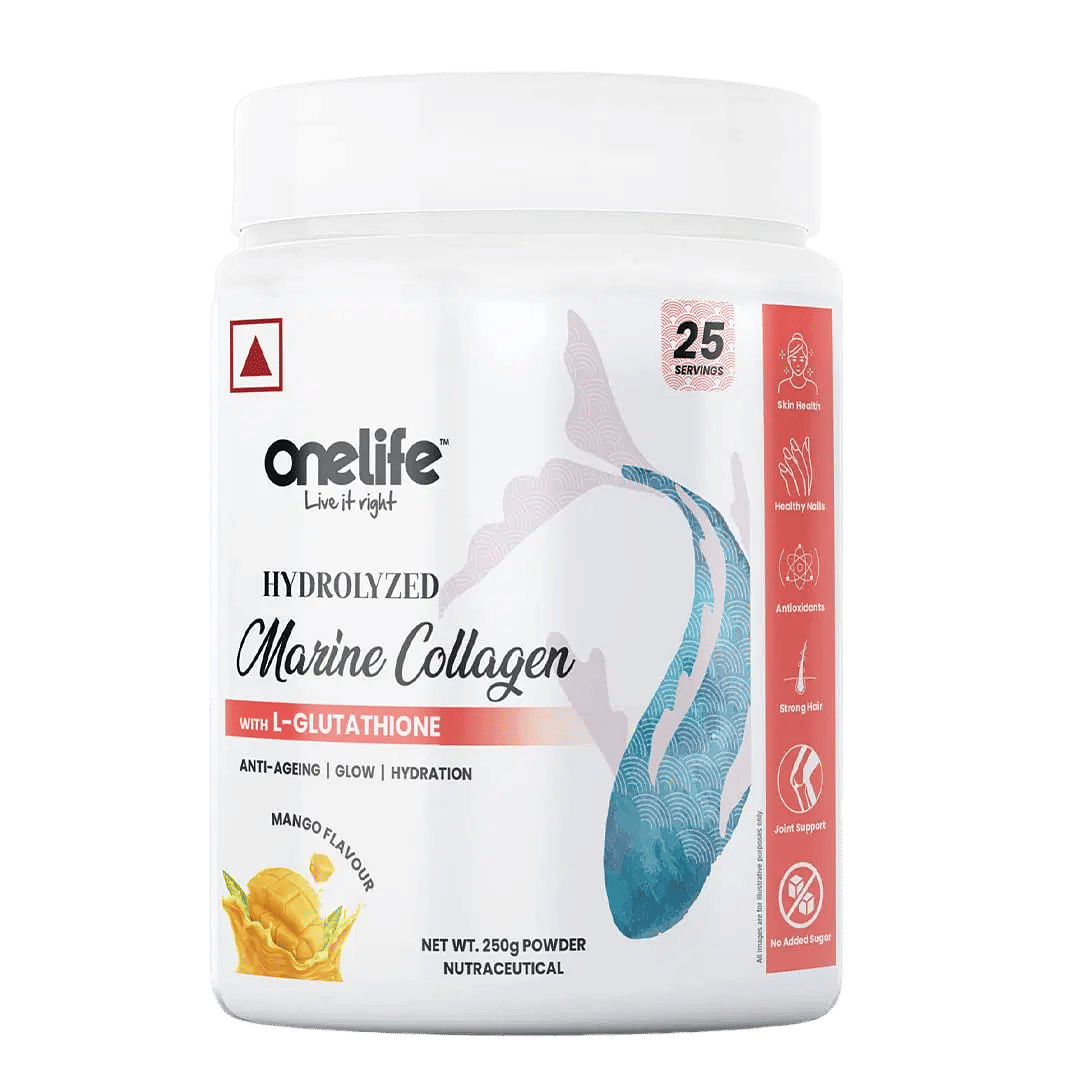 

Onelife Hydrolyzed Marine Collagen Powder - Skin & Joint Health, 250g Mango Flavor, Hydrolyzed Marine Collagen + L-Glutathione, Bio-Available with ...
