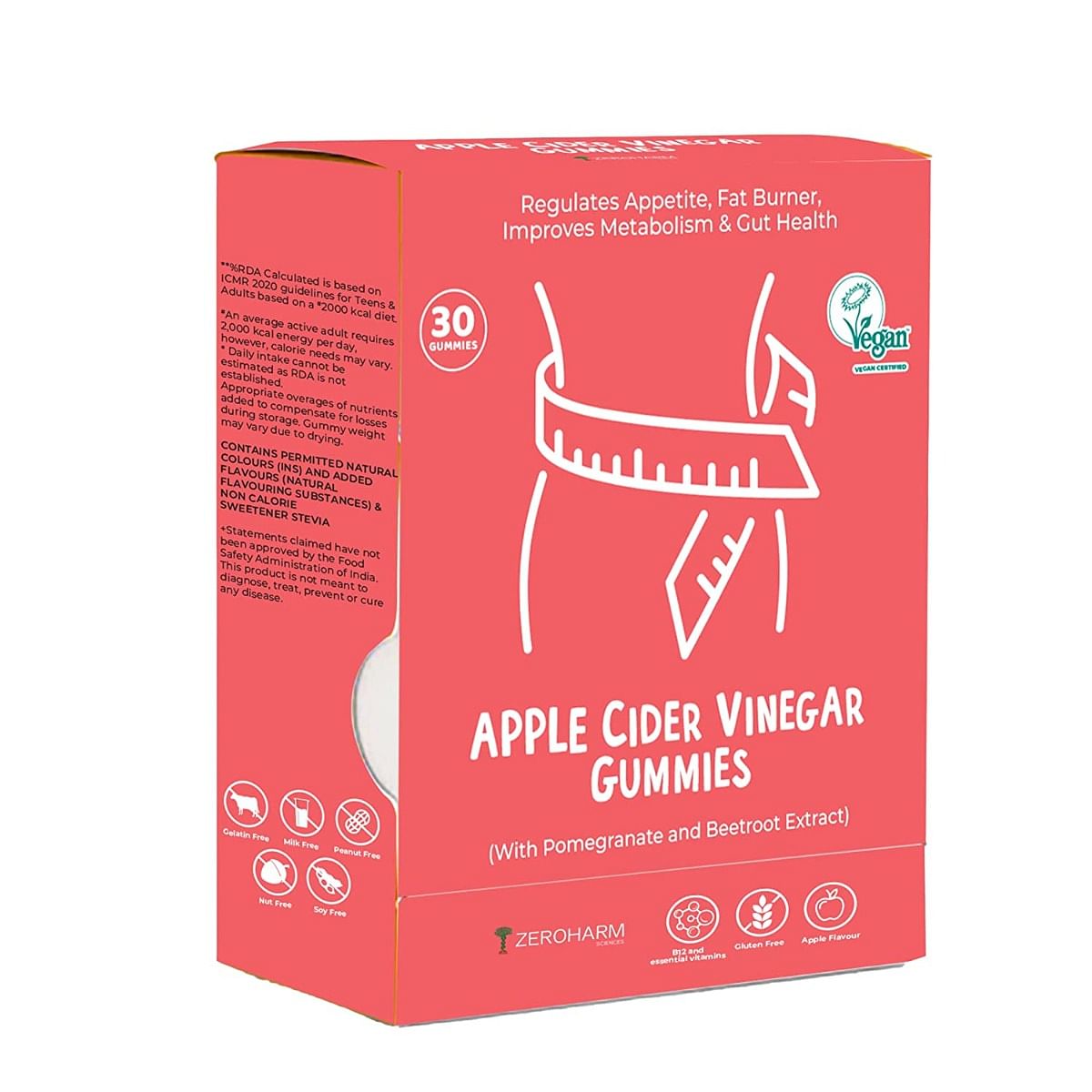 

ZEROHARM Apple Cider Vinegar Gummies - Helps Regulating Appetite, Fat Burner, Improves Metabolism & Gut Health - 30 Gummies