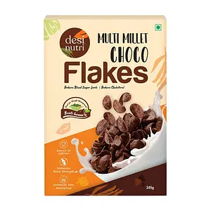 Desi Nutri Multi Millet Health Choco Flakes | Ready to Eat Choco Flakes | Millet Choco Flakes | Choco Flakes - 345 gms | Rich in Iron & Calcium