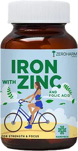 ZEROHARM Plant Based Iron With Zinc & Folic Acid tablet Supplements For Anemia | Boosts energy and strength| Enhances brain function | Boosts athletic performance| Enhances pregnancy health | Improves immunity