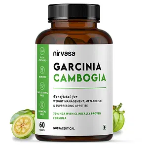 Nirvasa Garcinia Cambogia Tablet, for weight management, enriched with Garcinia Cambogia Extract 70%, Green Tea Extract 90%, Inulin and Piperine, Vegeterian Tablet, 1B (1 X 60 Tablets) 