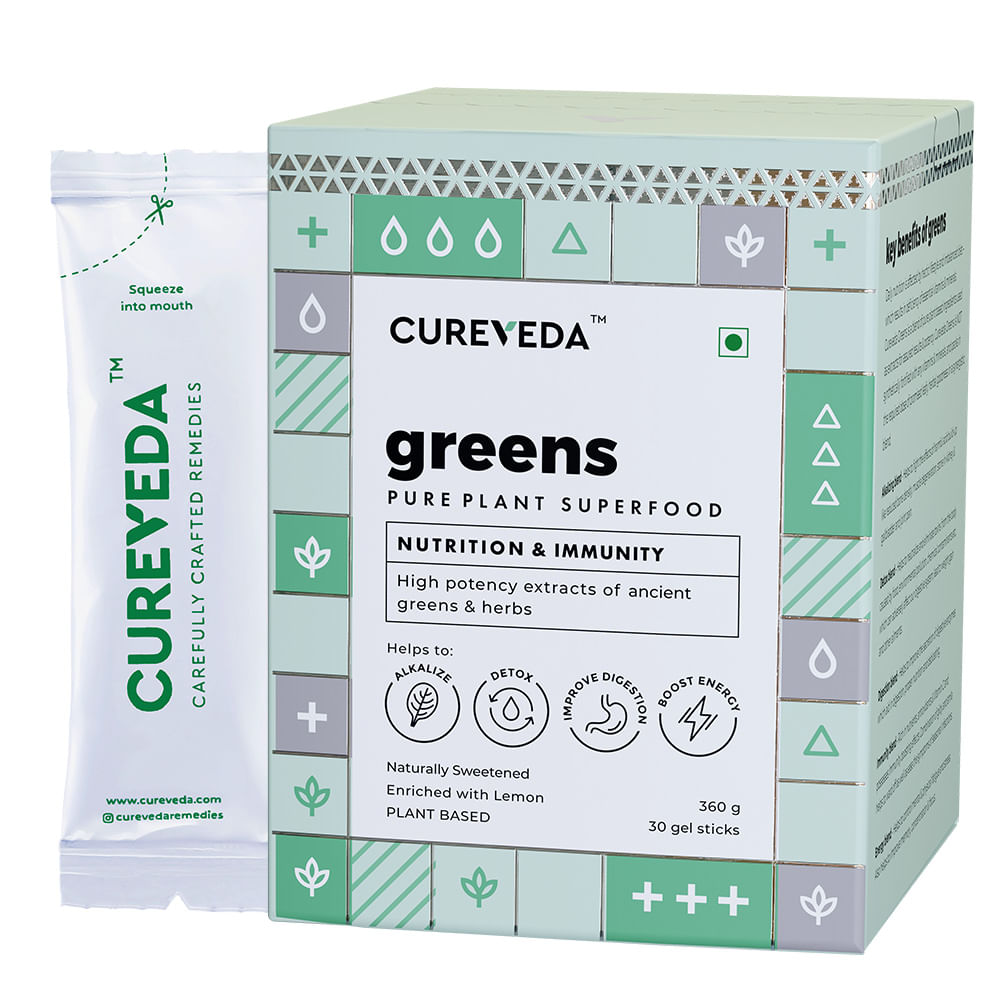 

Cureveda Greens Pure Plant Based Superfood for Men and Women, Daily Nutrition and Immunity Booster, Improve Digestion, Tangy Lemon Flavour, Vegetar...